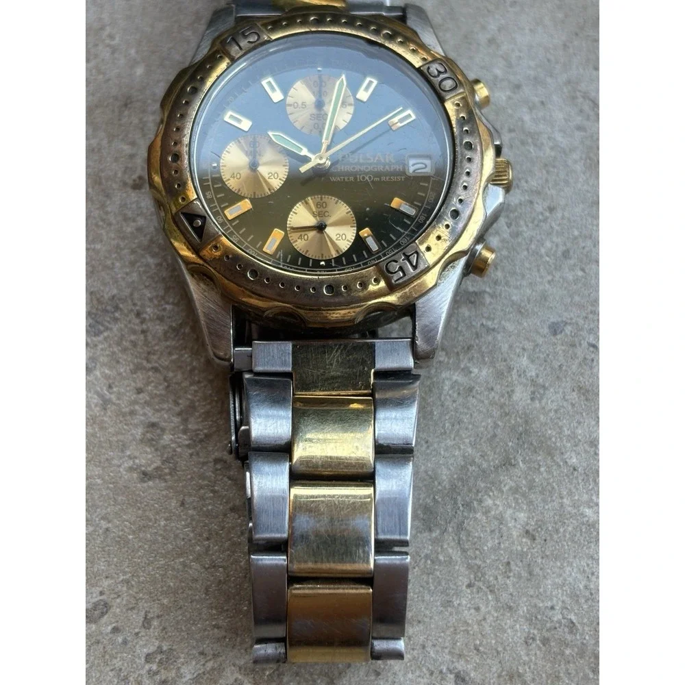 ⭐️Vtg TWO TONE CHRONOGRAPH MEN'S WATCH 
